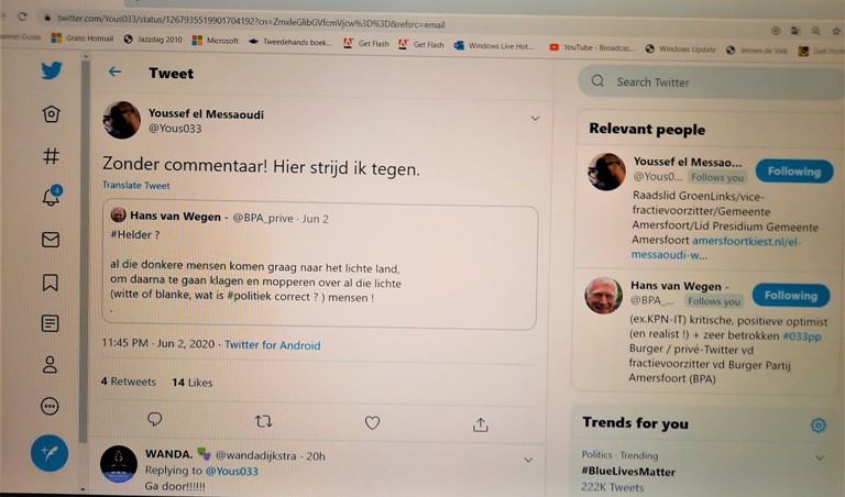 schermafdruk van tweet Hans van Wegen